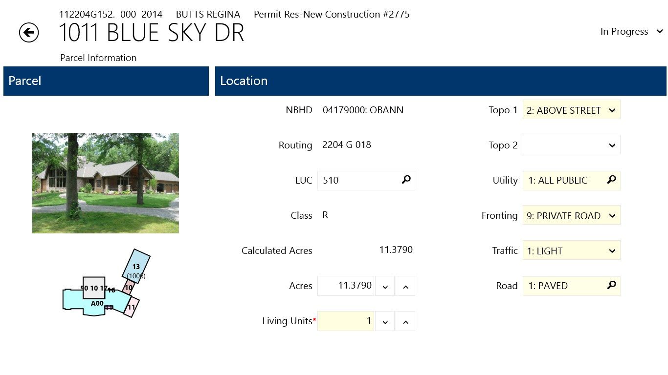 Property characteristics are reviewed and updated through easy to use touch controls