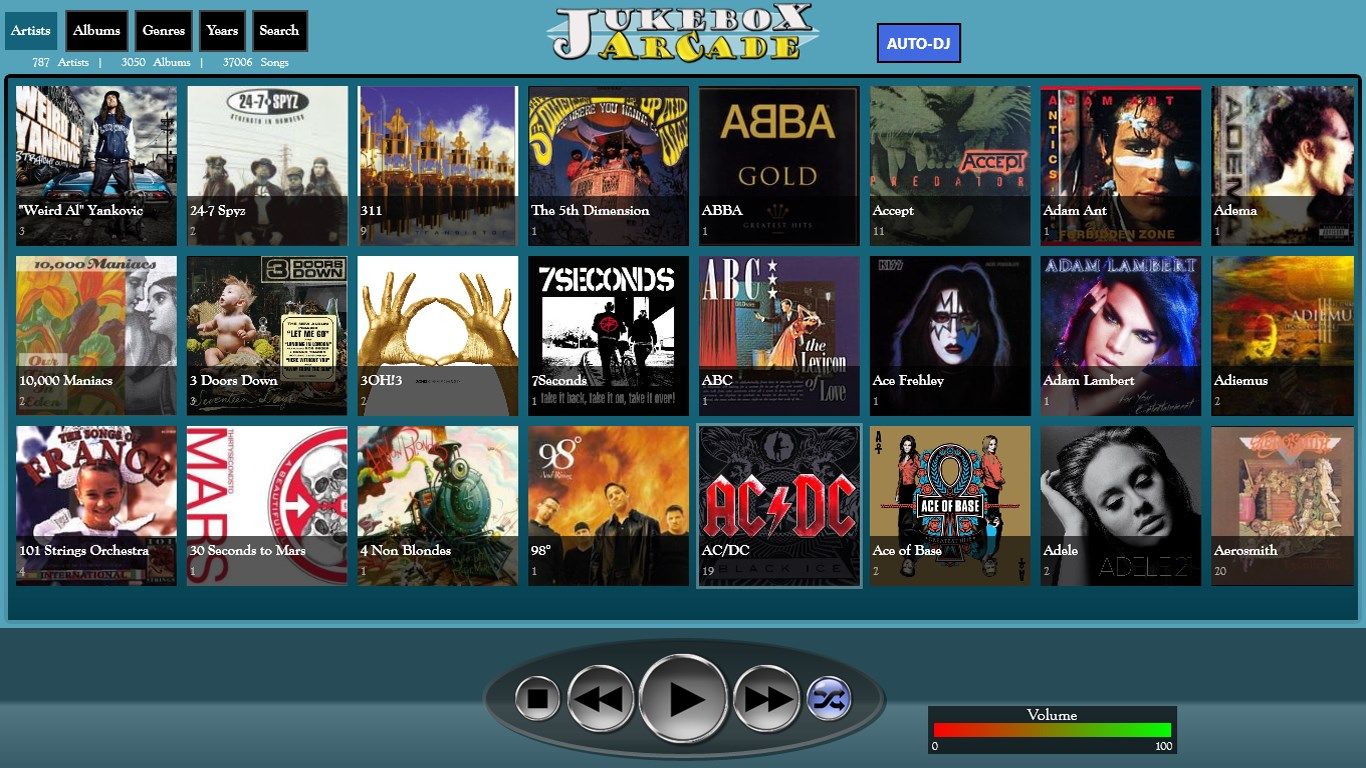 Main Artists page showing album cover art