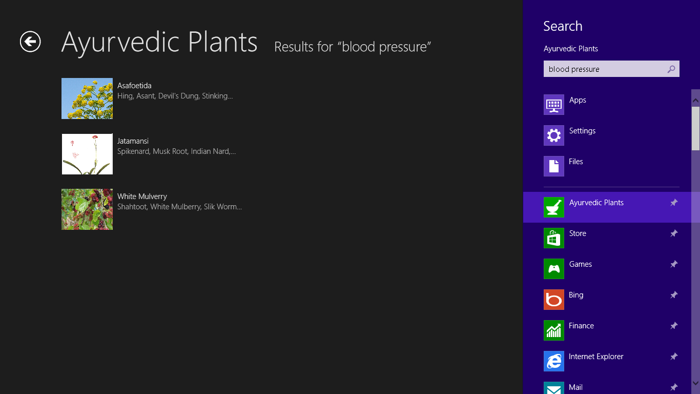 Search plants based on health issues
