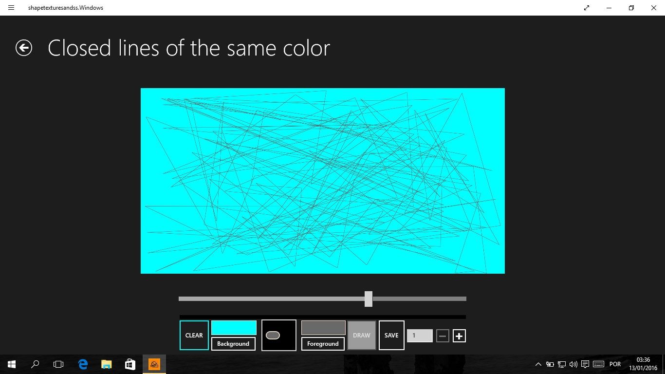Press the "Foreground" key to apply the color that will draw. With the slide bar choose the number of objects that will draw on each layer (20-200).
Press the "DRAW" button to draw a layer of lines or shapes.