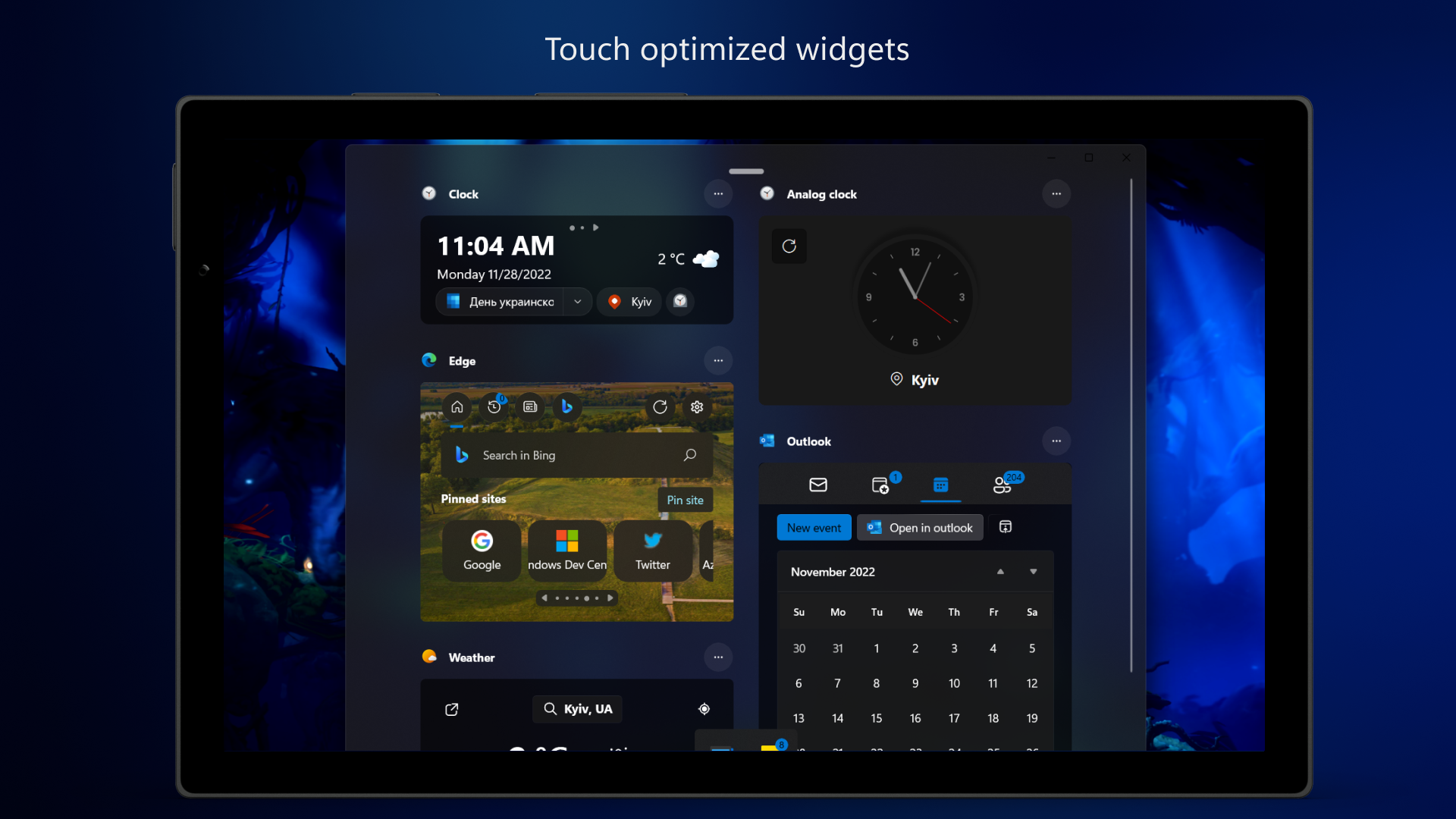Touch optimized widgets