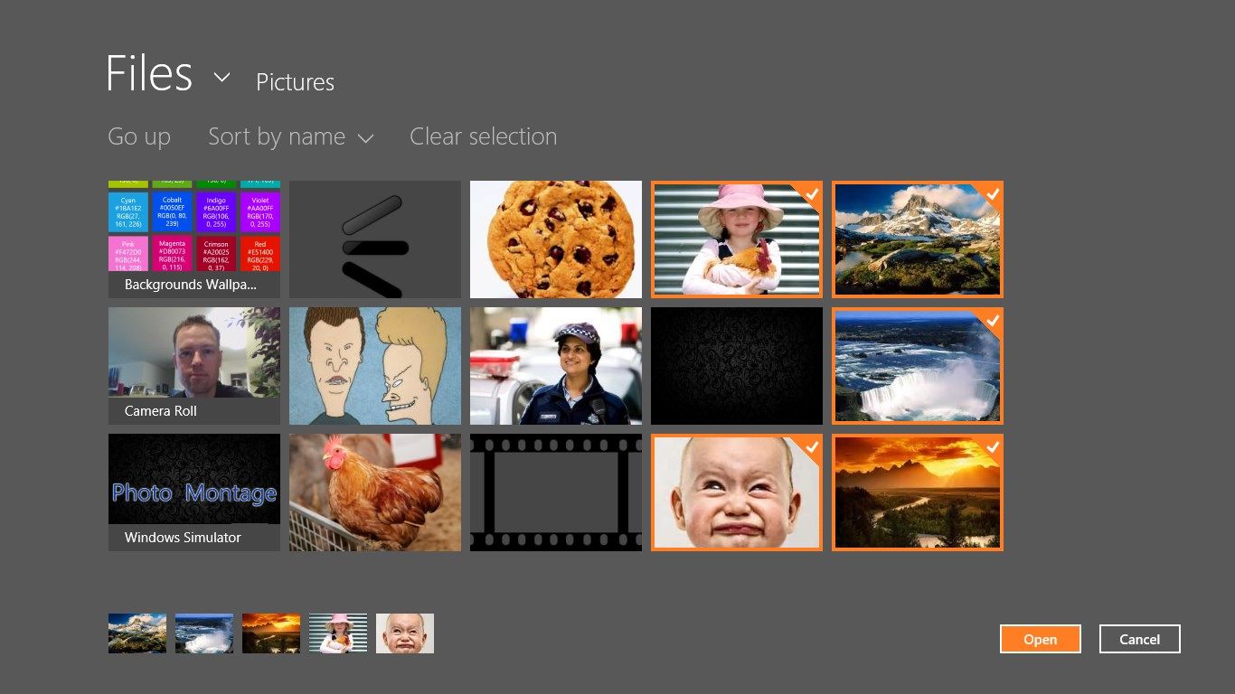 Select some photos from your photo library, network and even SkyDrive