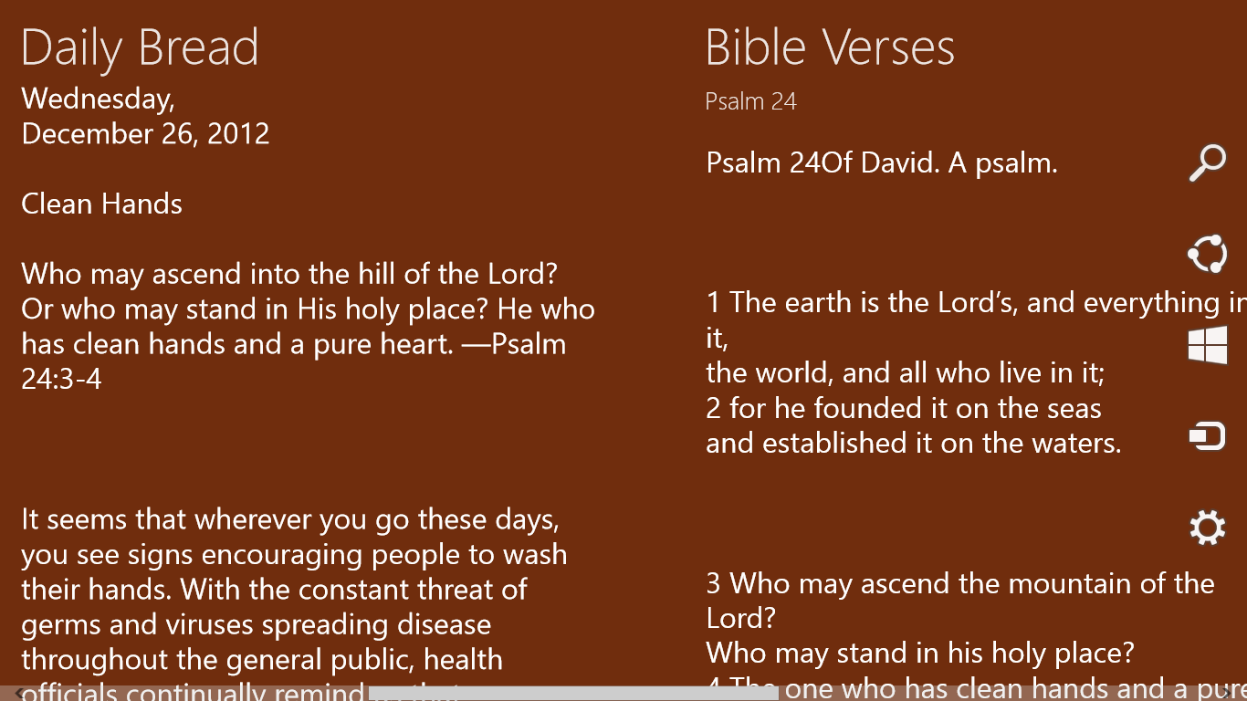 Daily Bread content and referenced bible verses side by side