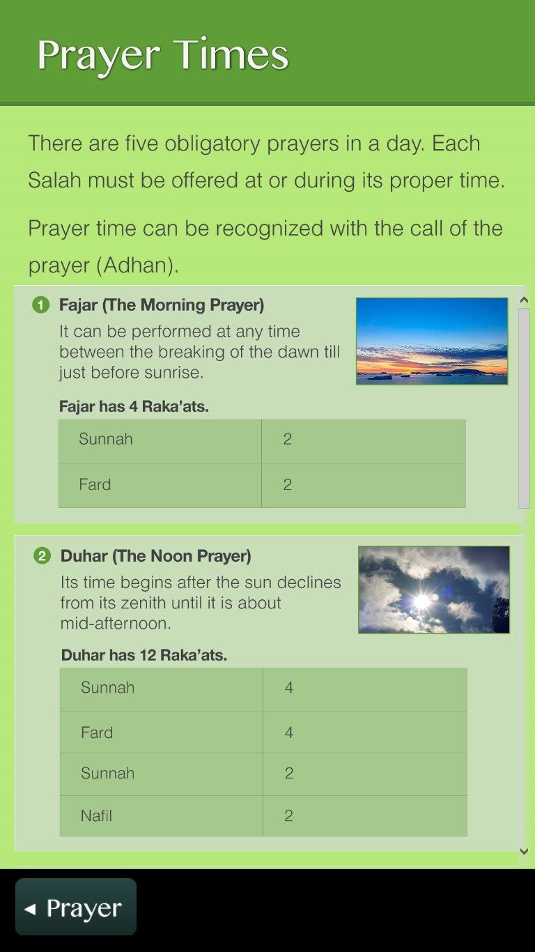 Prayer Times and Rakaats