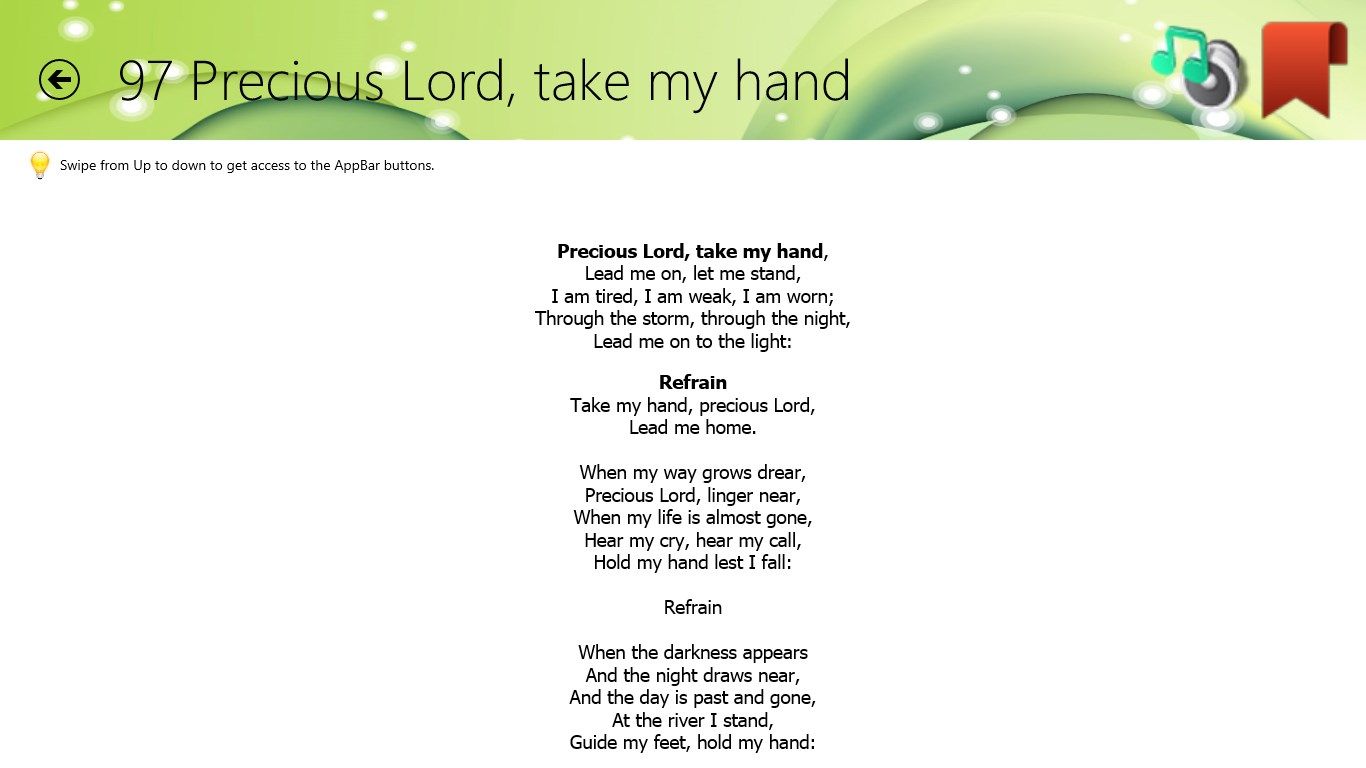 View of Lyric page bookmarked or added to favorites