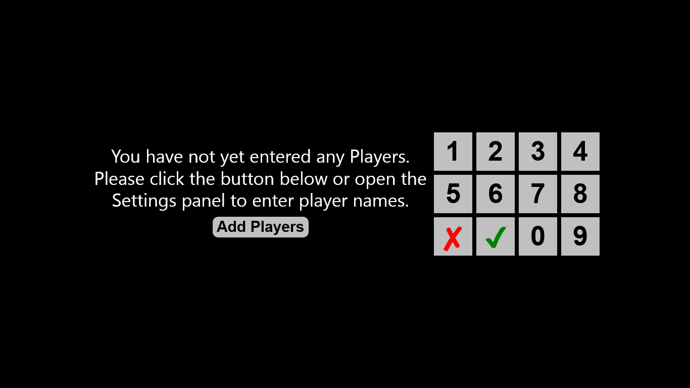 The app will display a message if no players have been entered.