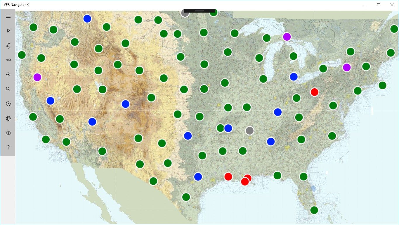 Map of continental US with airport weather