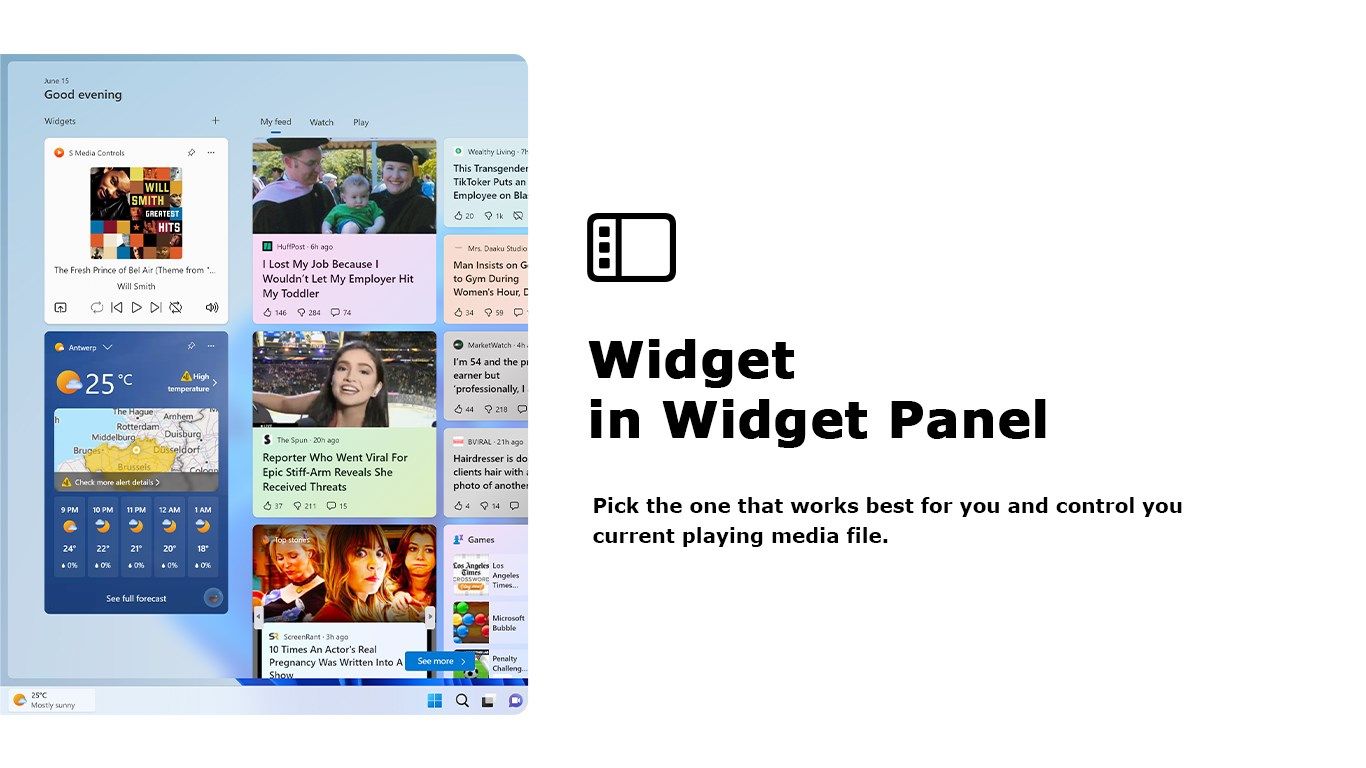 S Media Controls widget in the Windows 11 widget panel