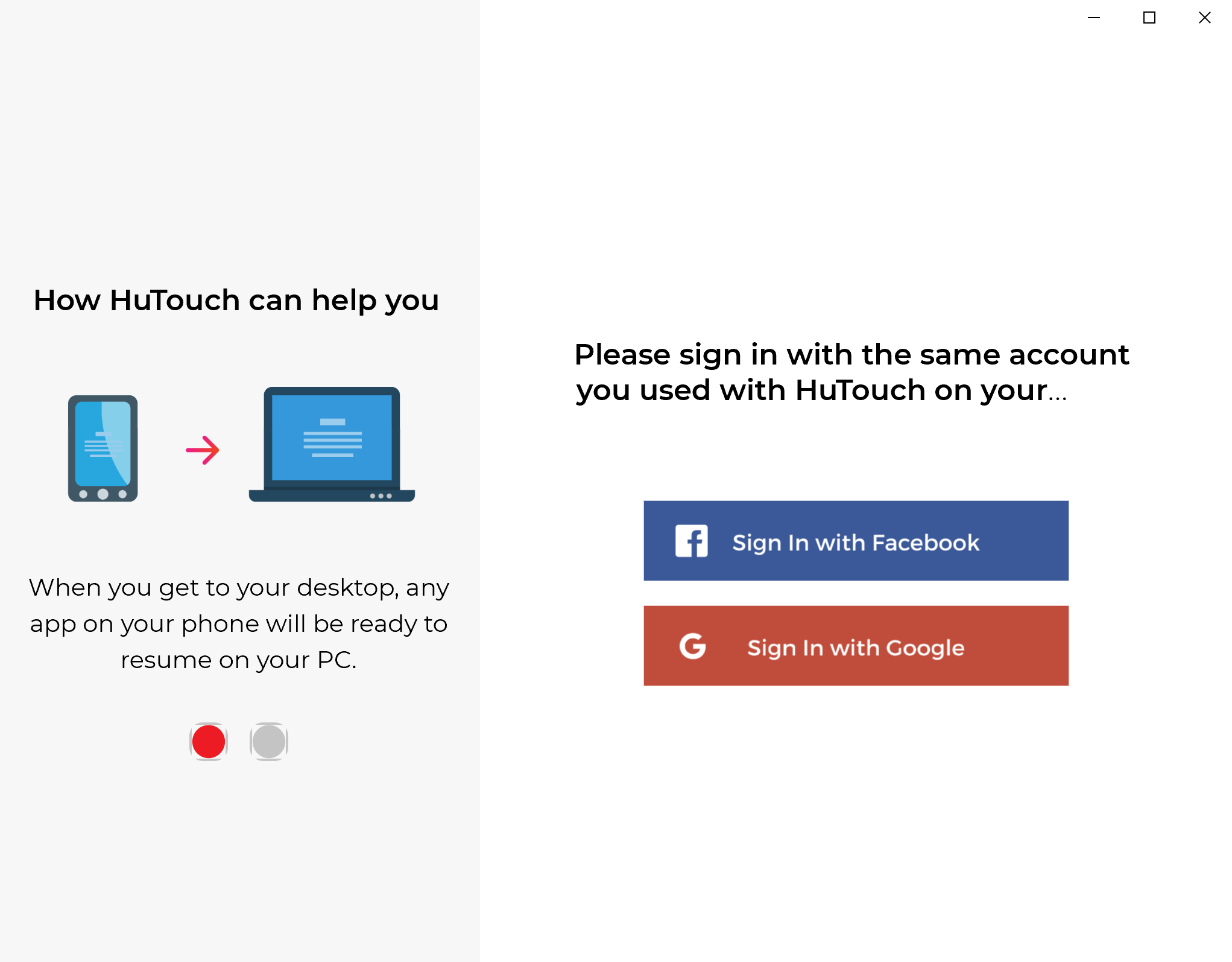Login using your Google account to allow HuTouch to send your tasks on Google apps between devices