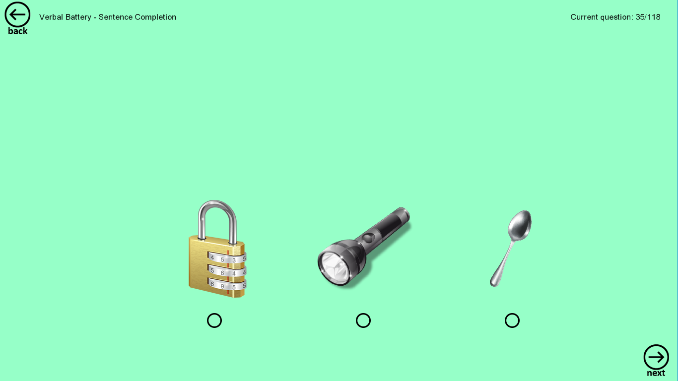 Test - listen to question: which one is battery operated?
Select correct answer, and tap "next"