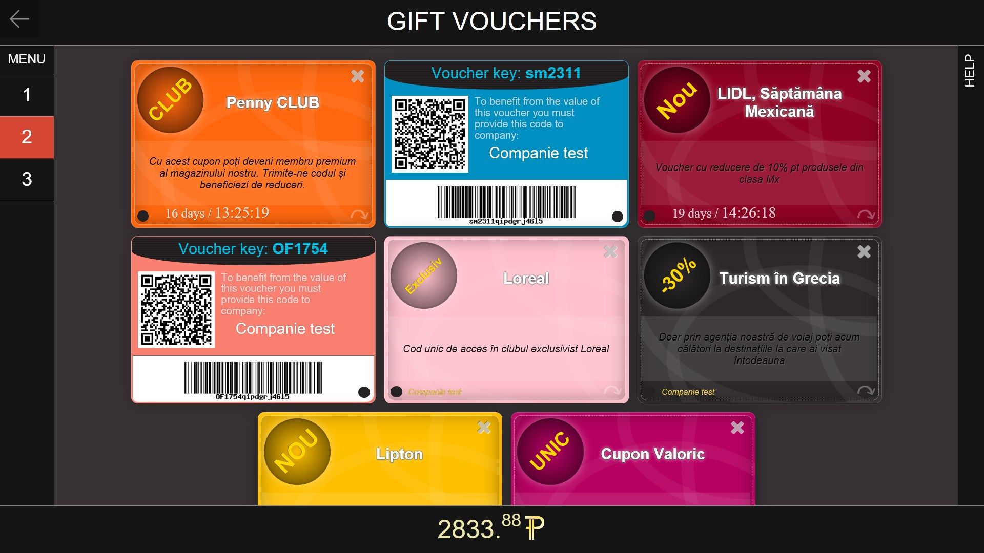Gift vouchers from favorite stores, on reverse is the code recognition.