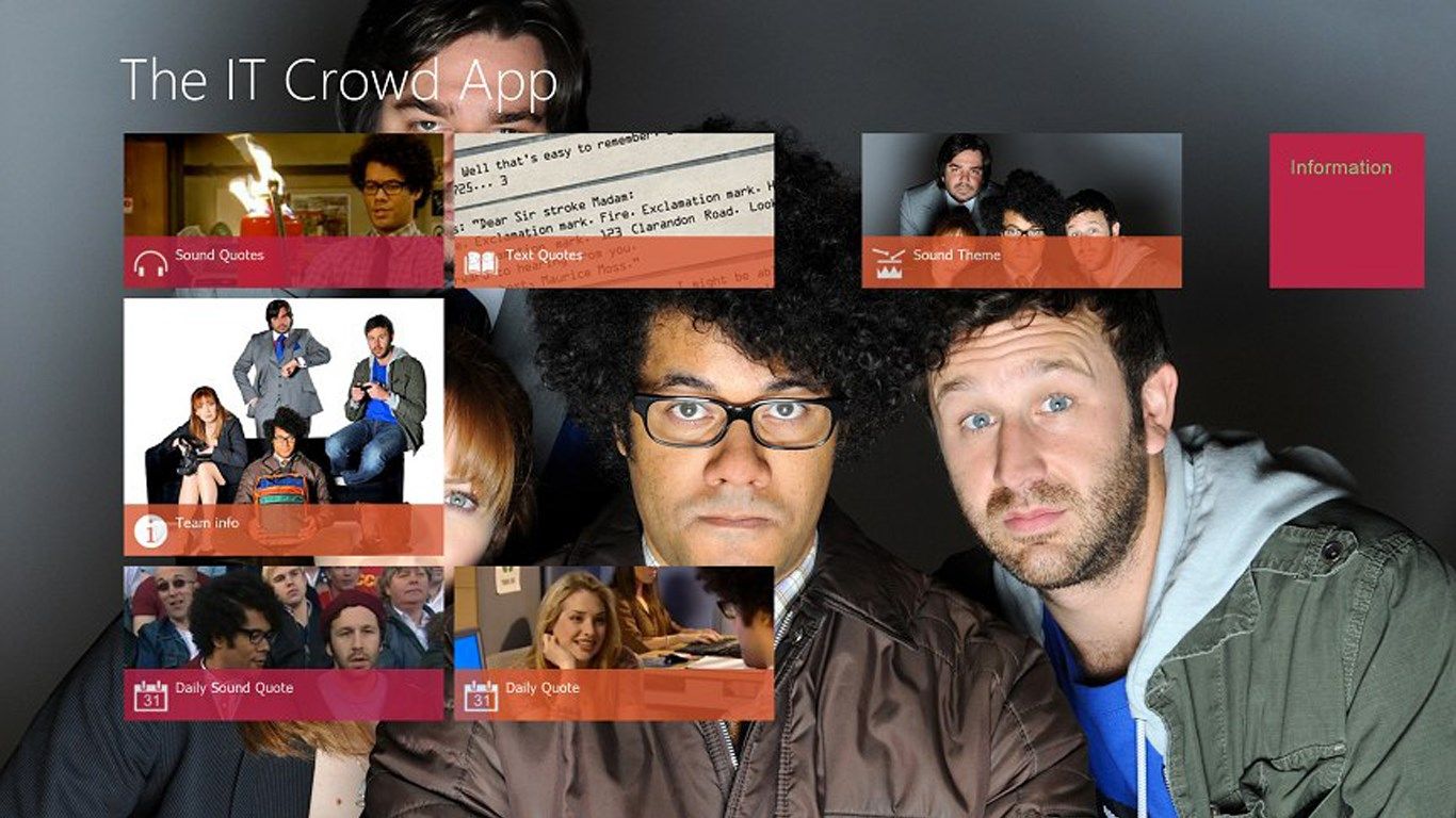 Main screen with all the options of The IT Crowd App