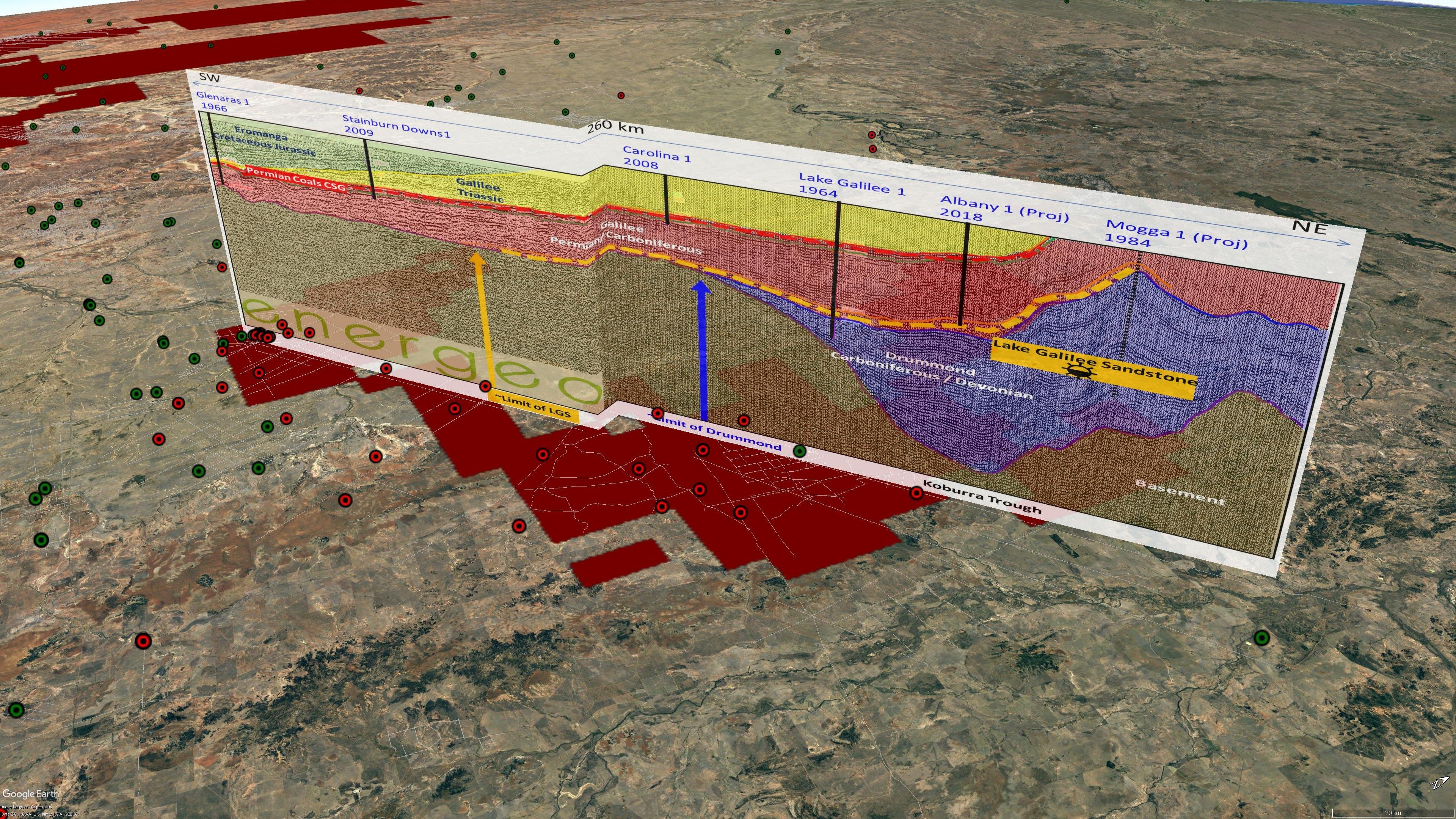Galilee Seismic and Geological Schematic Section.