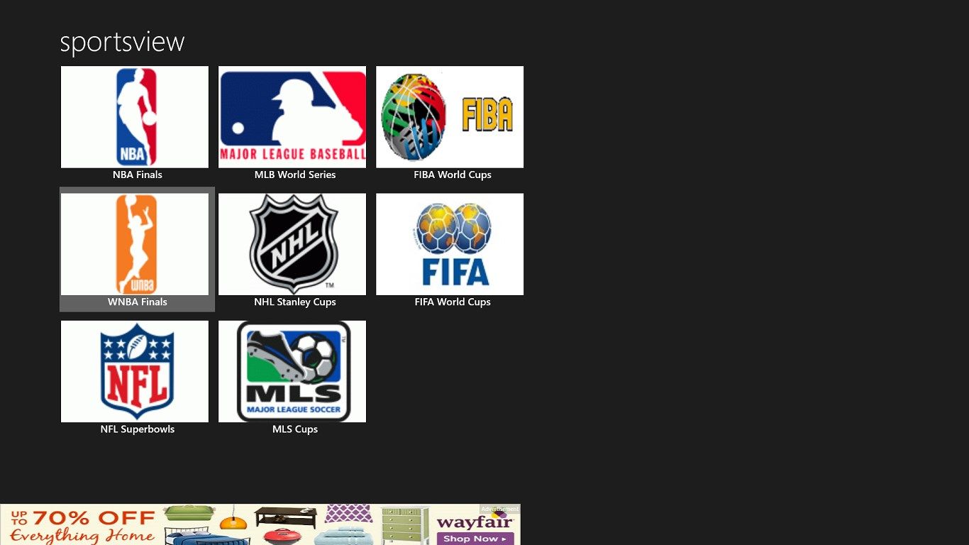 Listing of major sports