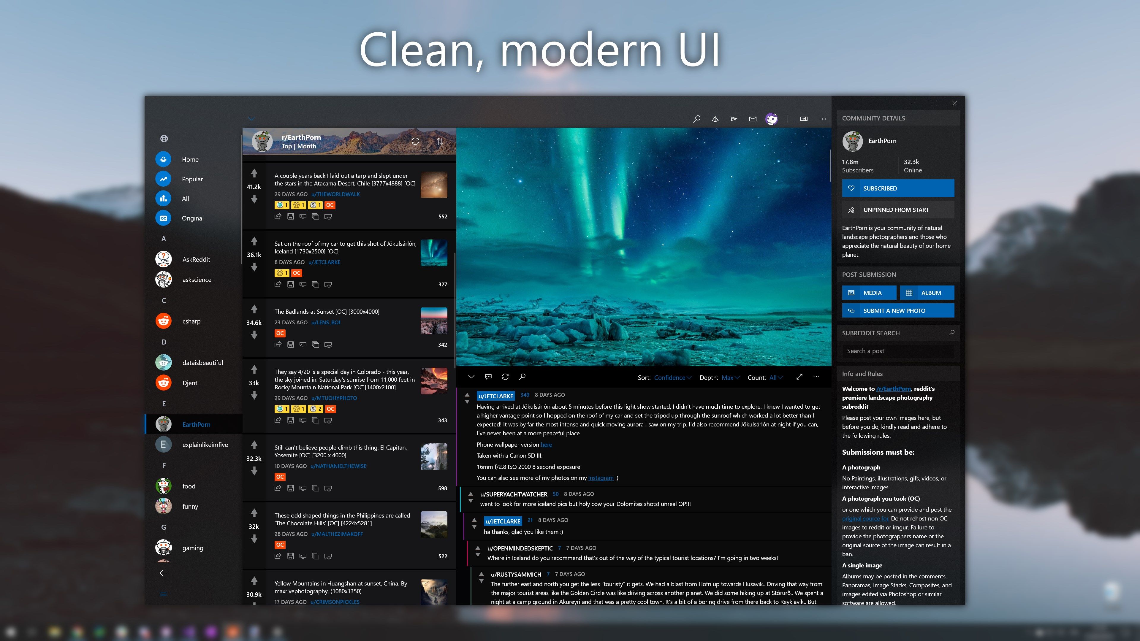 Clean, modern UI