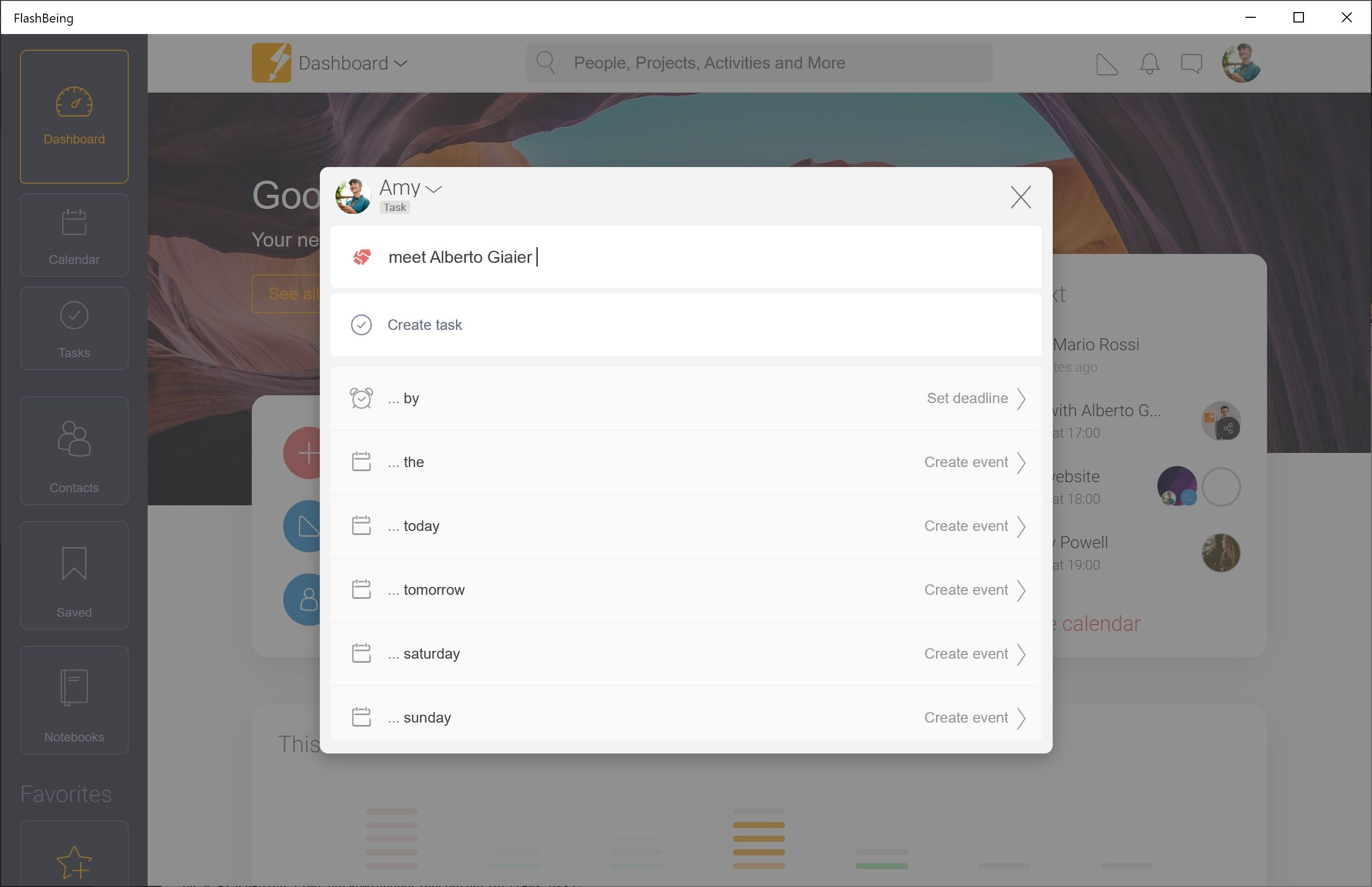 Set tasks and meetings in seconds.