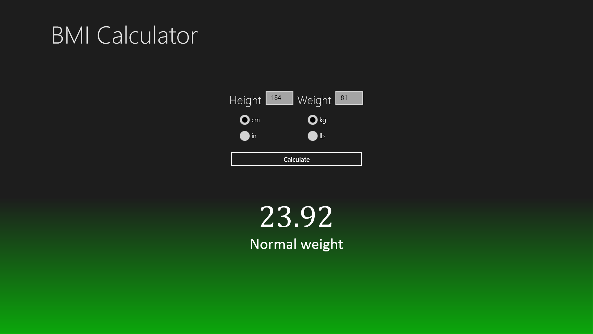 Normal weight BMI