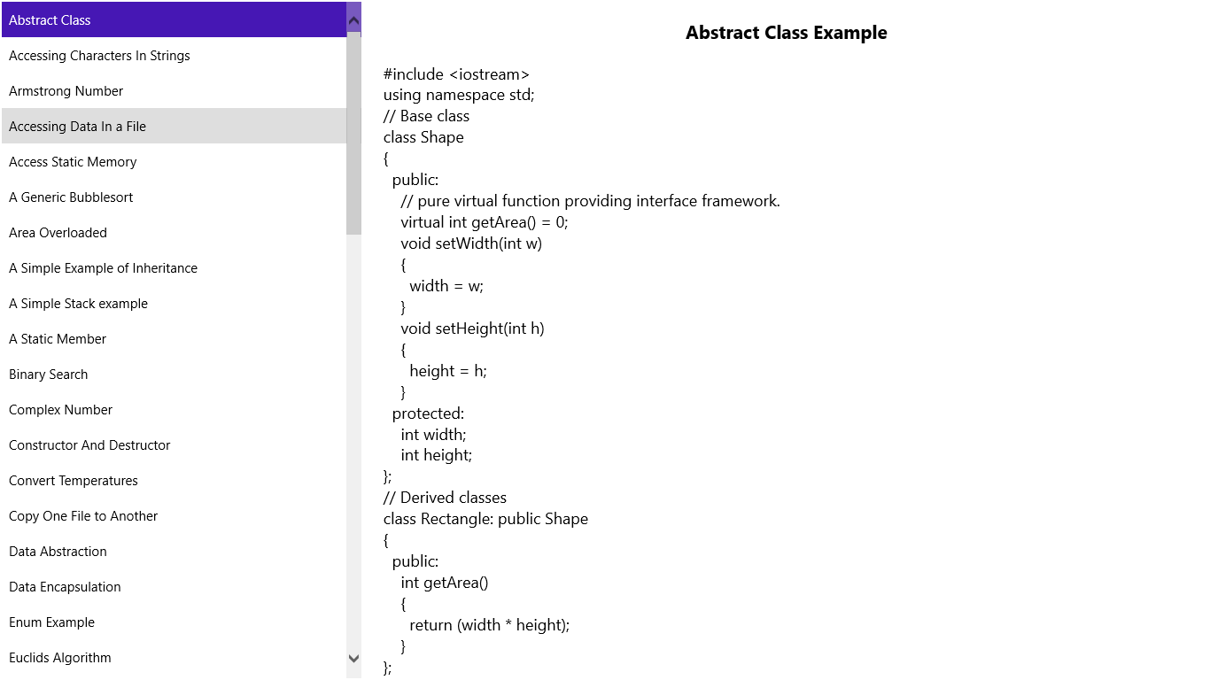 Showing Abstract Class Example