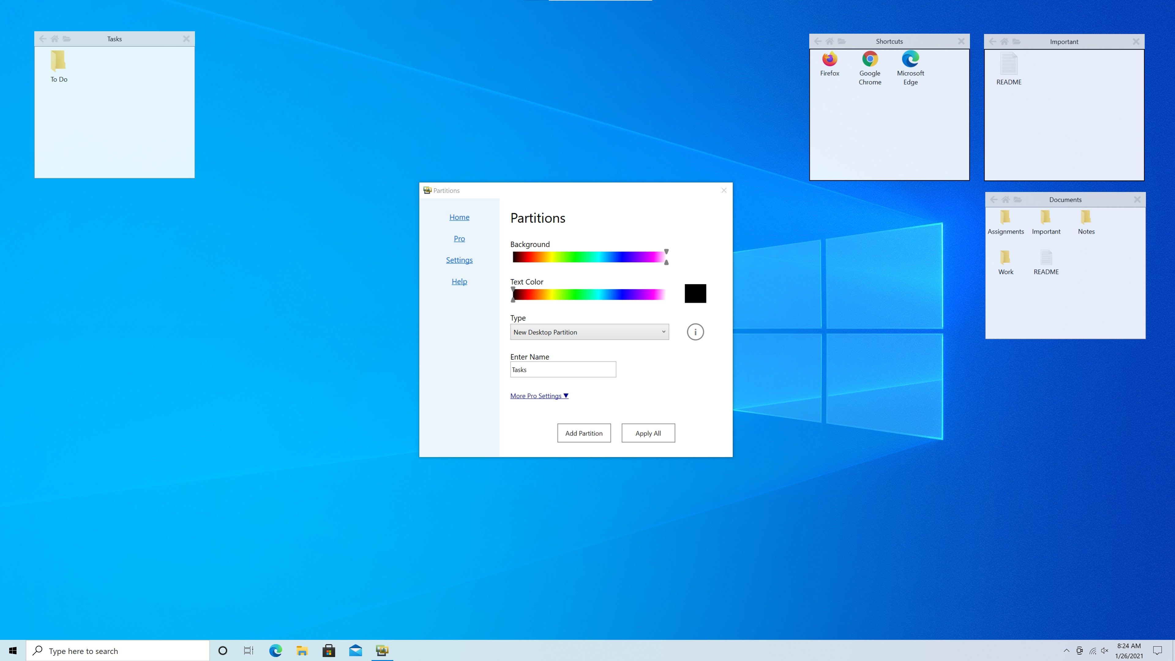 With the main window, change the appearance of your partitions