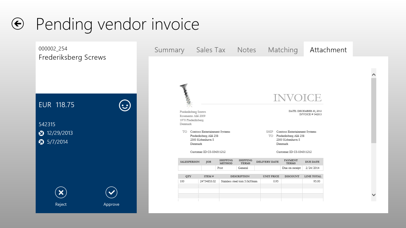 View a summary of information allowing you to review the invoice.