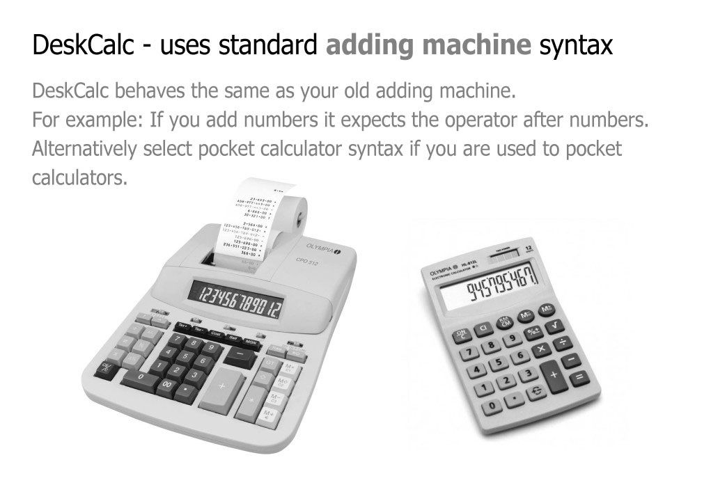 Adding machine, Desktop Calculator, Expression Calculator modes
