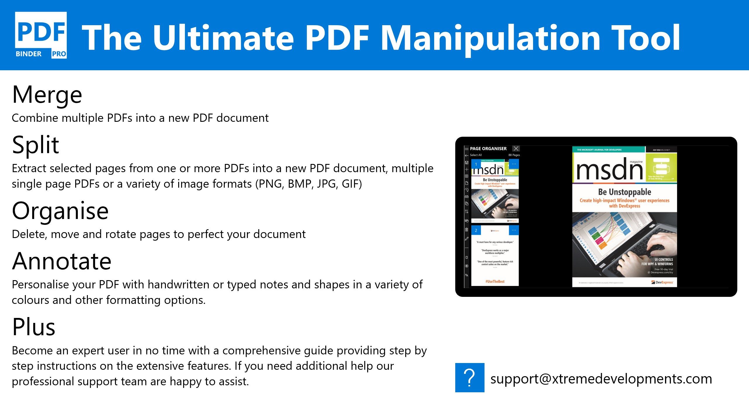 Merge, split, organize, and annotate PDF documents.
