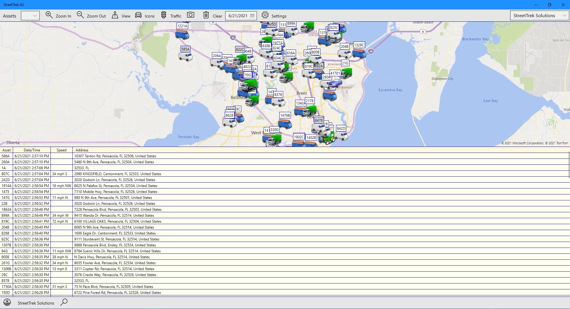 StreetTrek 4U Main Screen with tabular data shown in a grid