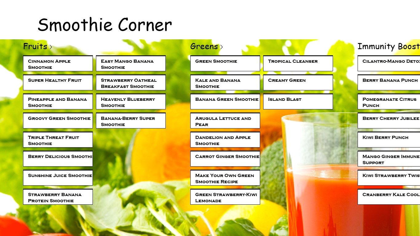 List Of Smoothies.