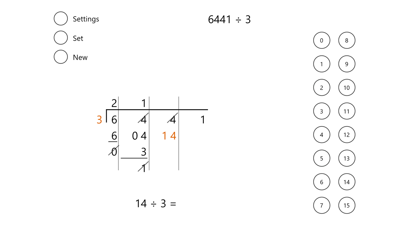 An app for learning and teaching the column division method.