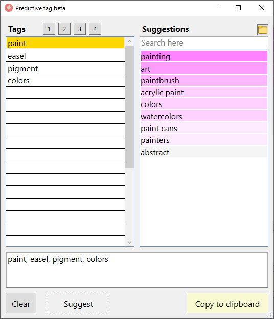Screenshot of tag suggestions