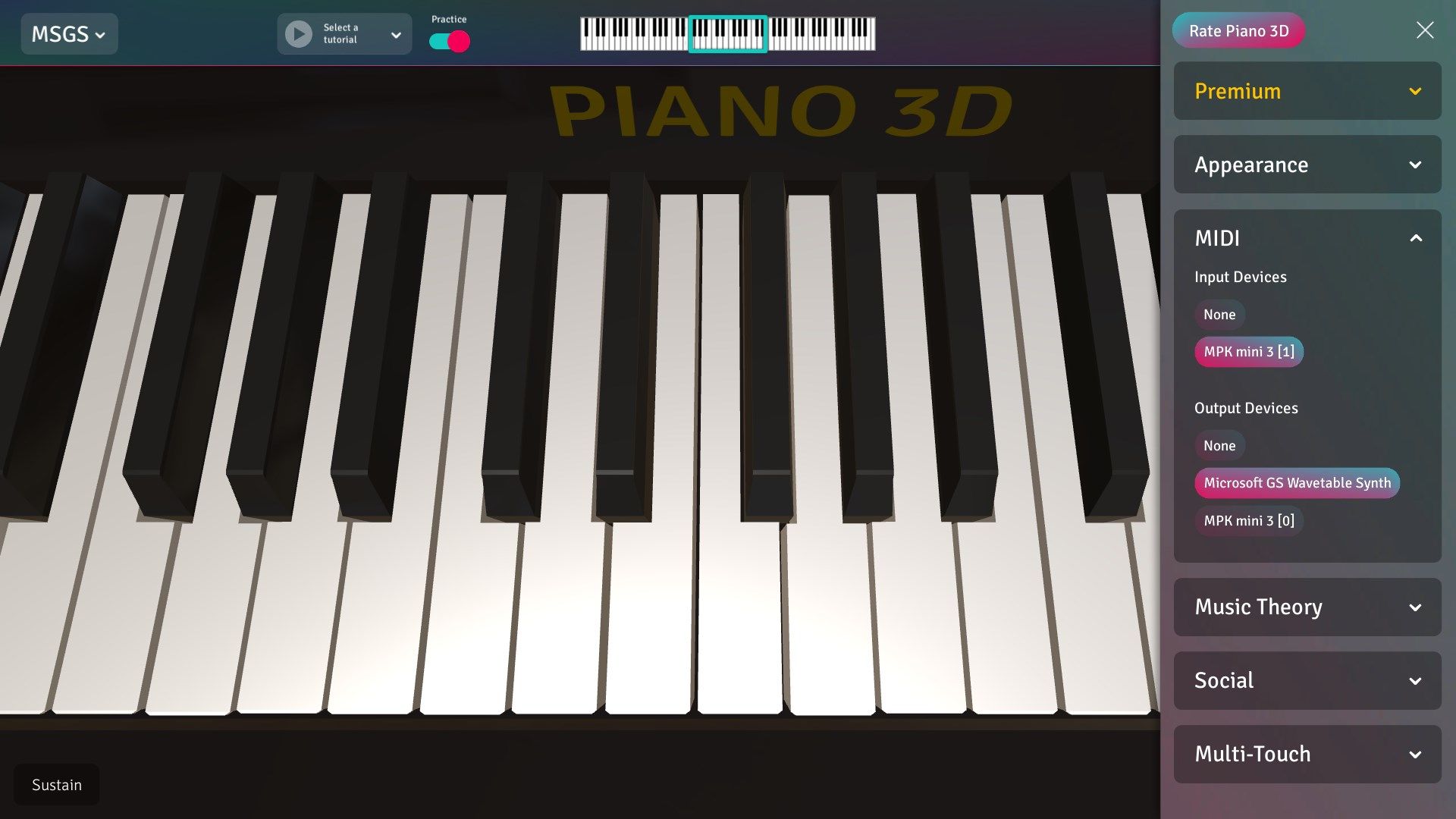 Use your MIDI devices from Piano 3D