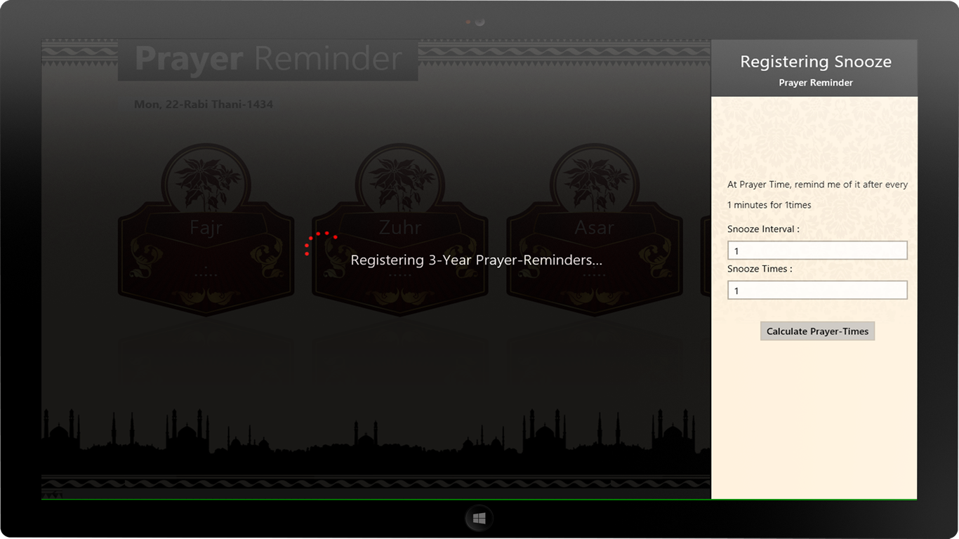 Asking Snooze Intervals to remind prayer and then registering the reminders (only once)
