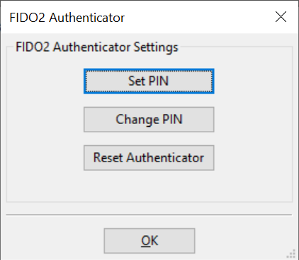 Setting and changing a PIN for the security key.
Reset PIN and remove account registrations.