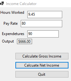 The application running after calculating the net income