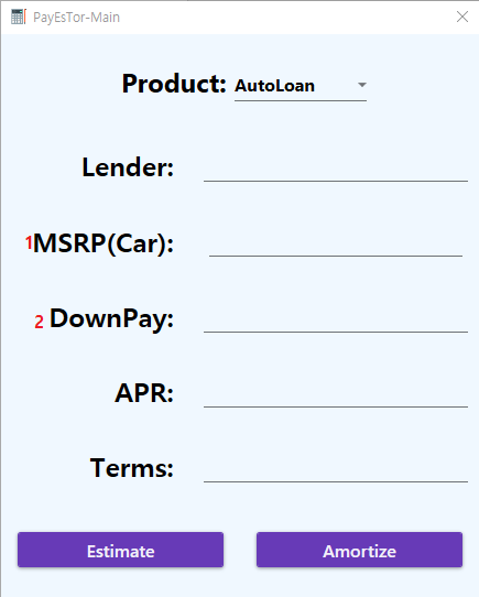 Input Screen for Auto Loan