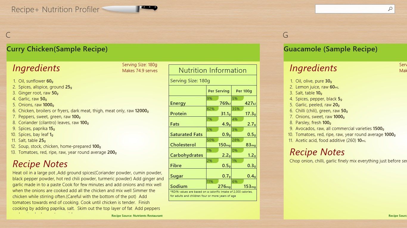 Detailed view of recipes