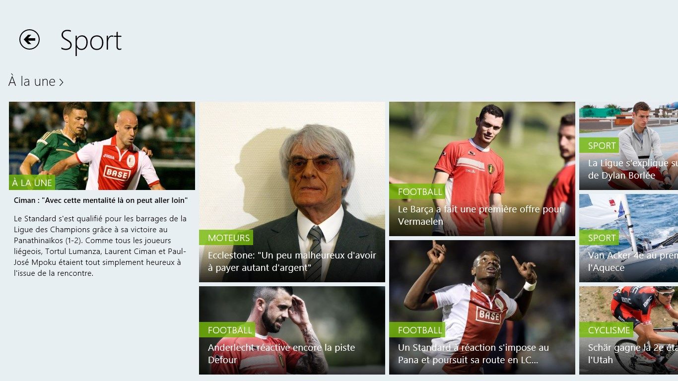 RTBF: Le sport. Football, Cyclisme, Tennis, F1...