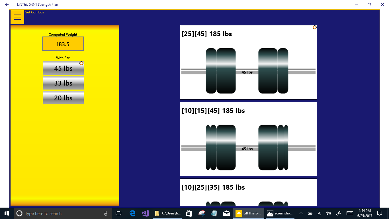 Press, hold and release any set in the plan.  LiftThis shows you all the possible ways to build the barbell.