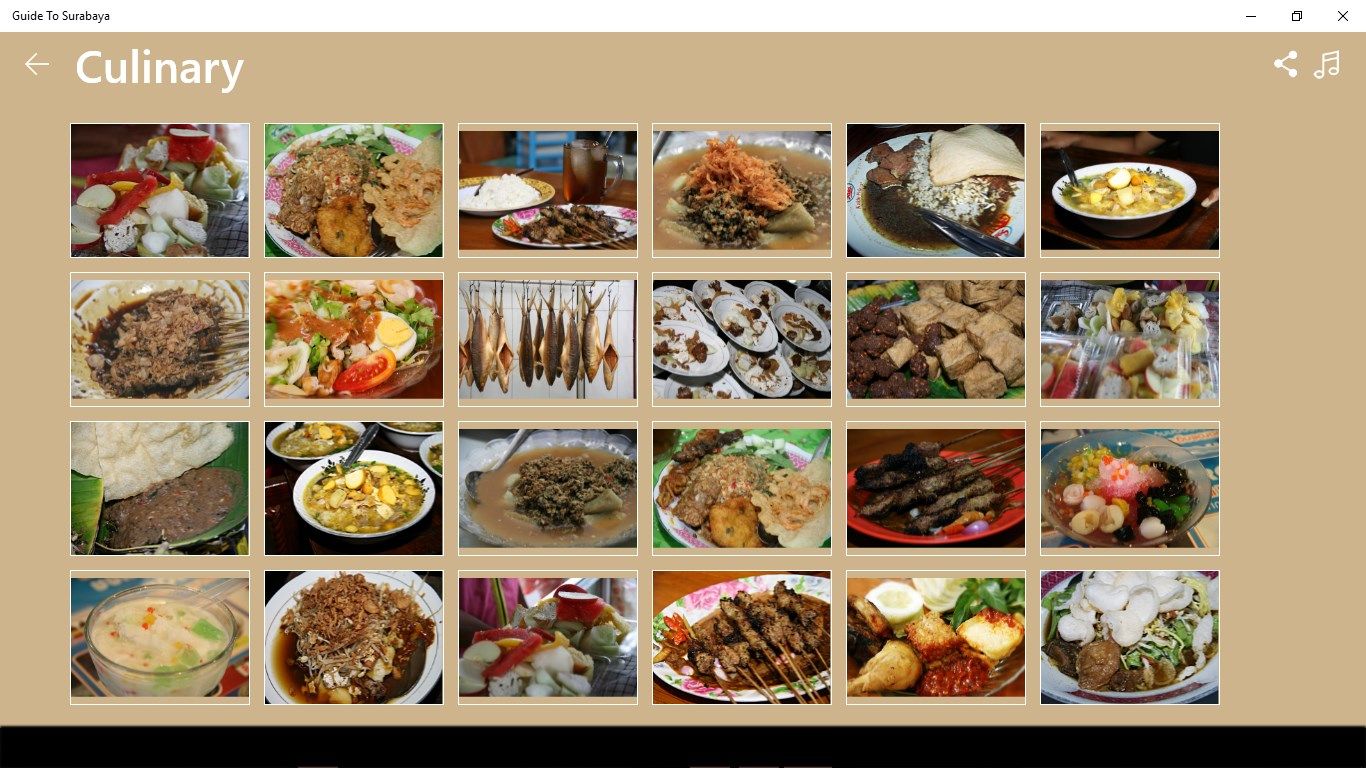Menu culinary shows list of images and information about some delicious traditional foods and snacks original from Surabaya.