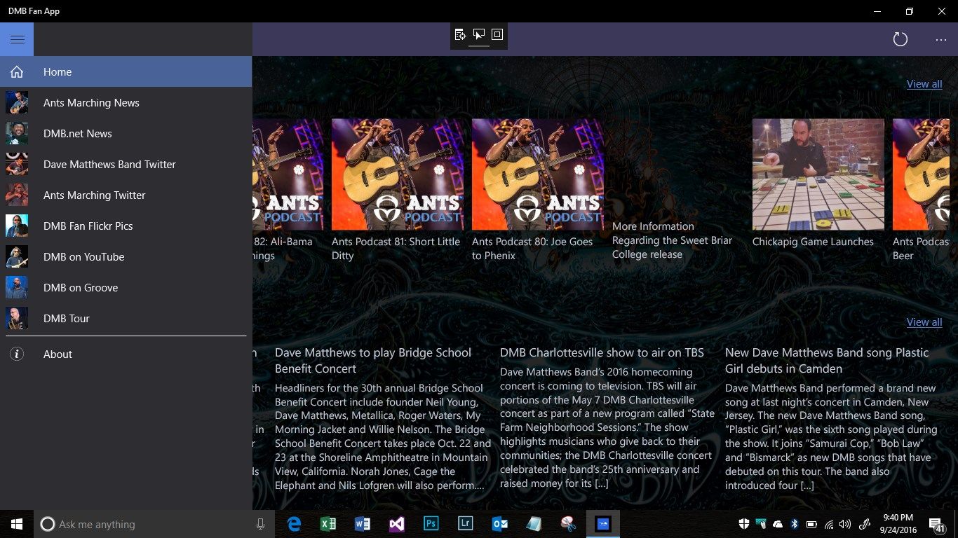 App News Sections listed in Windows 10 Menu