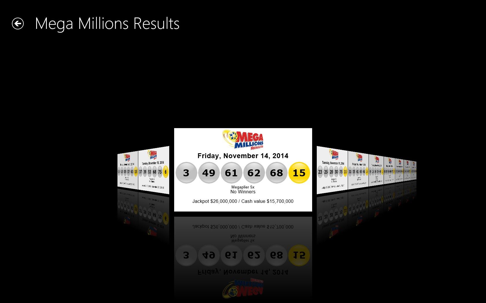 Get previous results for Mega Millions.