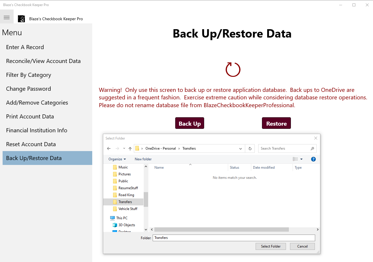 App database backup and restore features