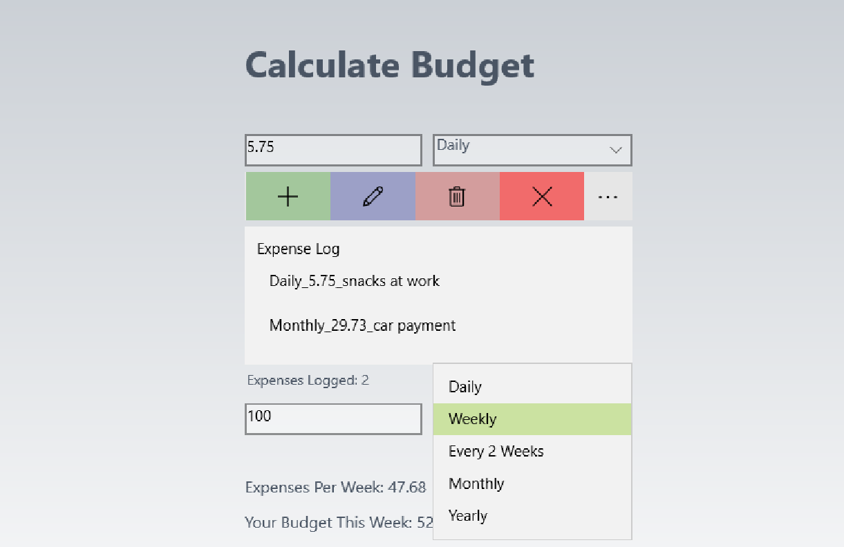 Income cycles, the standard weekly, 2 weeks or monthly. Also switch it to see how much your expenses cost per day or year