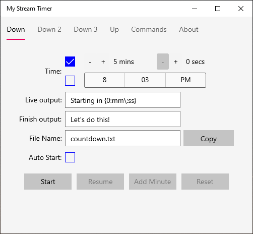 Countdown to a minute/second or a specific time. Integrates easily into OBS/SLOBS. You can have up to 3 count down timers!