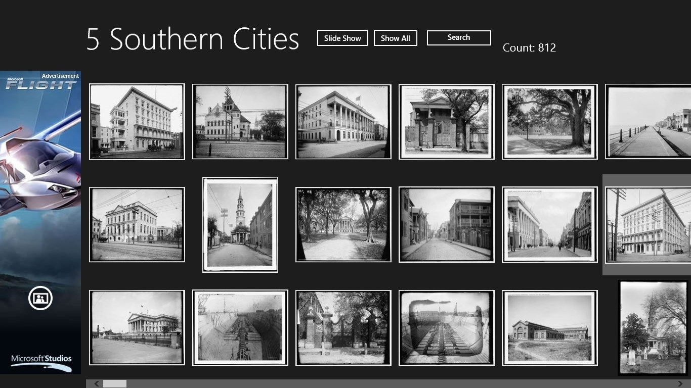 The opening screen displaying thumbnails of the photos