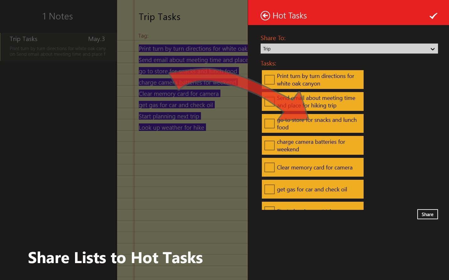Share Lists to Hot Tasks