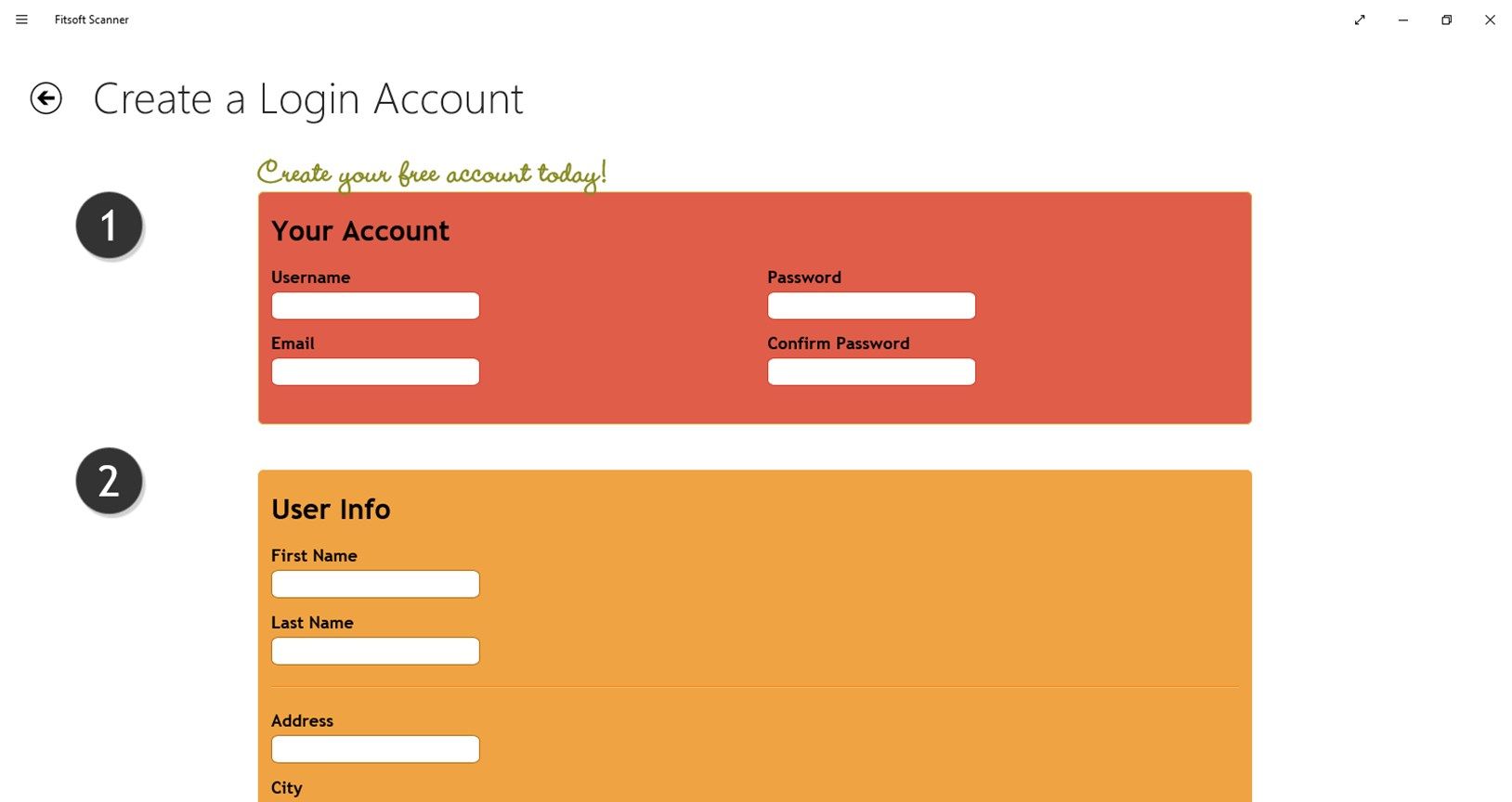 In-App account creation. Create your account from the Login screen link.