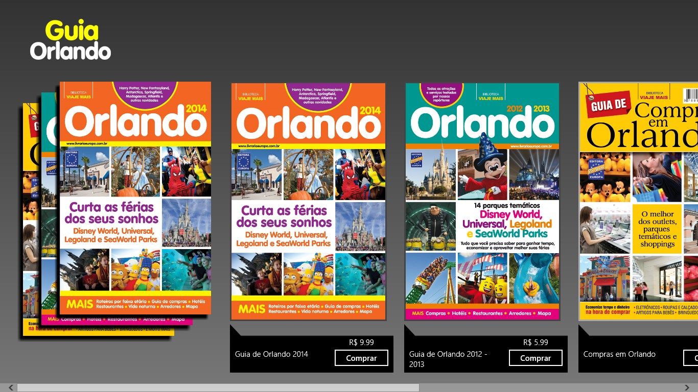 Página principal do aplicativo exibindo as edições disponíveis para compra ou download.