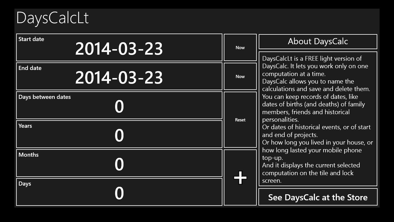 DaysCalcLt main screen.
