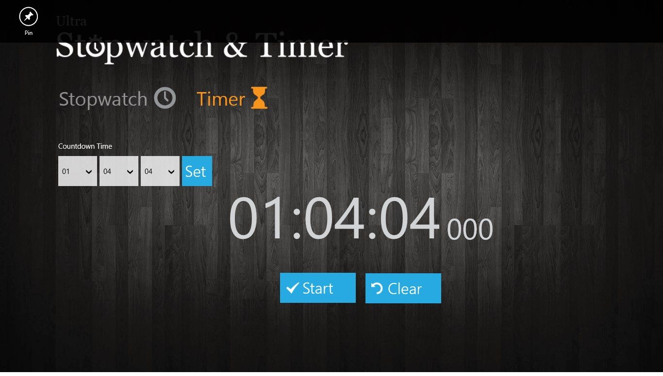 Timer  screen with Pin appbar button